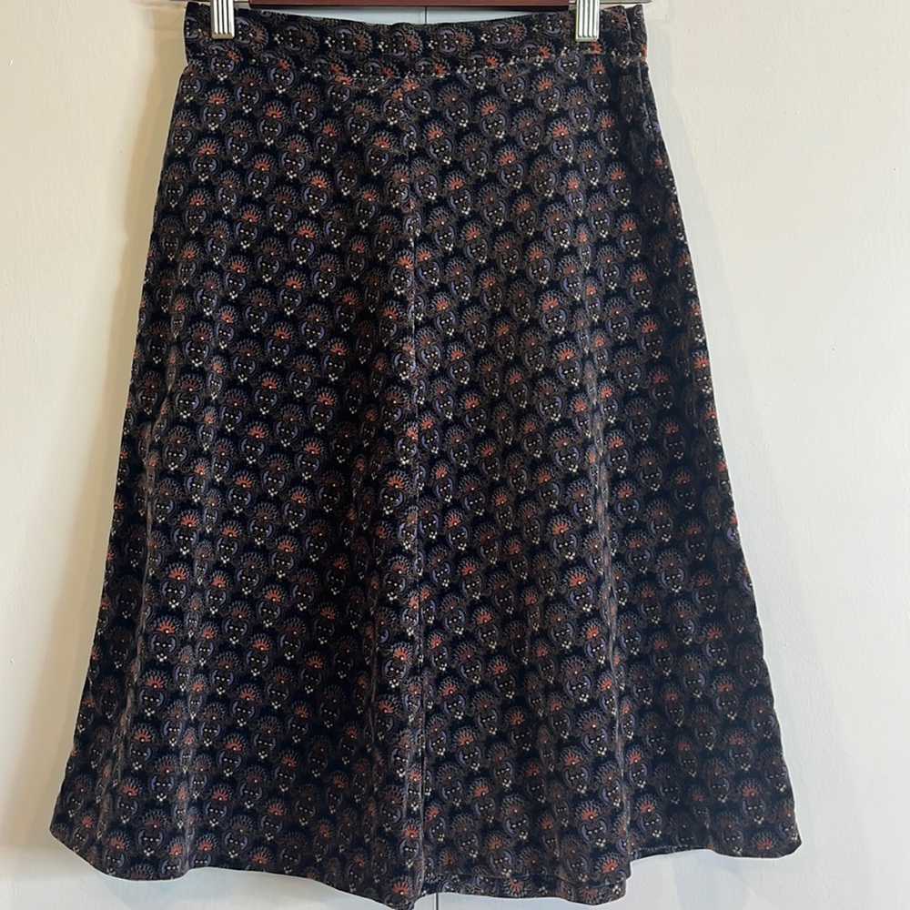 Vintage velour crest print midi skirt Union Tag Academia Size XS 1970’s